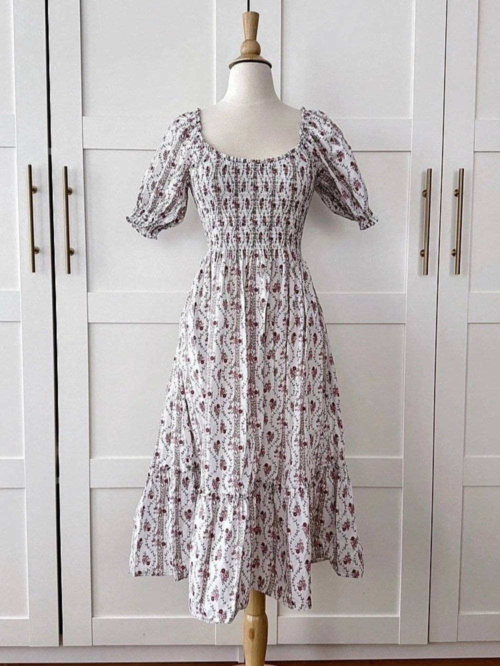 Hill House Home Louisa Dress - Pink Vine Stripe Floral Midi Dress
